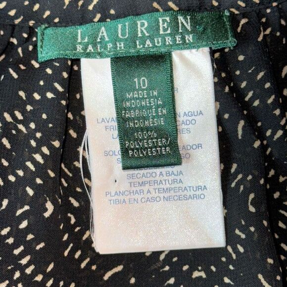 Lauren Ralph Lauren Woman's Black & Tan Semi Sheer Chiffon Pattern Dress Size 10 - Picture 13 of 14